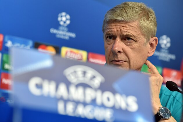 Arsenal's French Coach Arsene Wenger gestures during a press conference ahead of the UEFA Champions League Group F football match between GNK Dinamo Zagreb and Arsenal FC at Maksimir Stadium in Zagreb on September 15, 2015.  AFP PHOTO / ANDREJ ISAKOVIC        (Photo credit should read ANDREJ ISAKOVIC/AFP/Getty Images)
