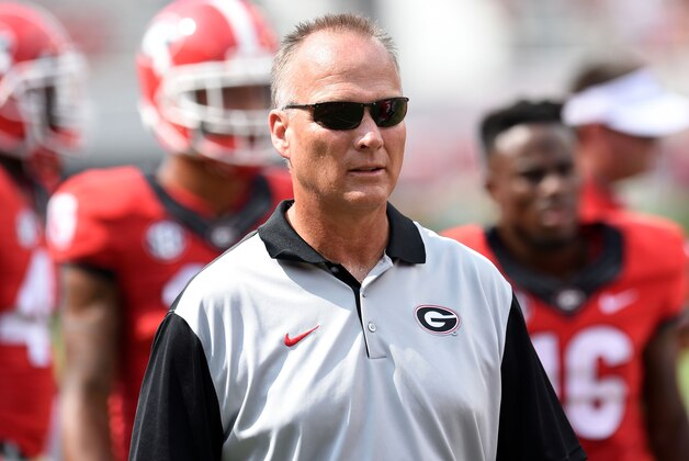 Sep 5, 2015; Athens, GA, USA; Georgia Bulldogs head coach Mark Richt shown on the sideline against the Louisiana Monroe Warhawks during the second half at Sanford Stadium. Georgia defeated Louisiana Monroe 51-14 in a game shortened by thunder storms. Mandatory Credit: Dale Zanine-USA TODAY Sports