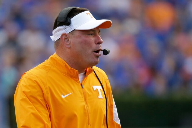 Tennessee head coach Butch Jones during the second half of an NCAA college football game against Florida, Saturday, Sept. 26, 2015, in Gainesville, Fla. (AP Photo/John Raoux)