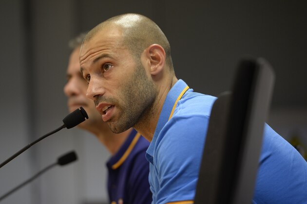 Barcelona's Argentinian defender Javier Mascherano speaks during a press conference after a training session at the Sports Center FC Barcelona Joan Gamper in Sant Joan Despi, near Barcelona on August 16, 2015 on the eve of the Spanish Super Cup final second leg football match FC Barcelona and Athletic Bilbao. AFP PHOTO/ JOSEP LAGO        (Photo credit should read JOSEP LAGO/AFP/Getty Images)