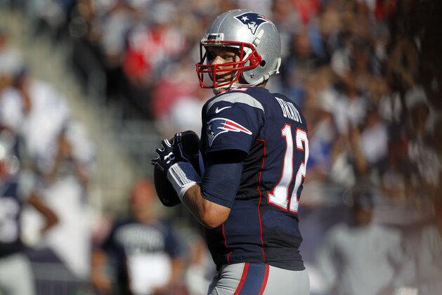 New England Patriots quarterback Tom Brady (12) during the third quarter of an NFL game against the Jacksonville Jaguars, Sunday, Sept. 27, 2015, in Foxborough, Mass. (AP Photo/Stew Milne)