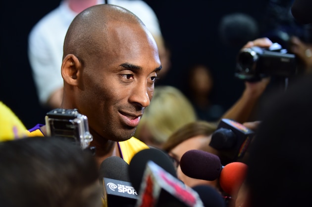 Kobe Bryant of the Los Angeles Lakers meets the press during interviews at the Los Angeles Lakers media day on September 28, 2015 in El Segundo, California. AFP PHOTO / FREDERIC J. BROWN        (Photo credit should read FREDERIC J. BROWN/AFP/Getty Images)