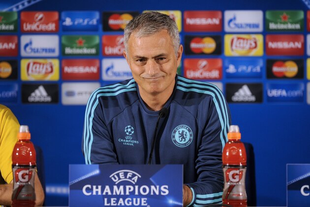 Chelsea manager Jose Mourinho attends a press conference at FC Porto’s Dragao stadium in Porto, Portugal, Monday, Sept. 28, 2015. Chelsea will play Porto on Tuesday in a Champions League Group G soccer match. (AP Photo/Paulo Duarte)
