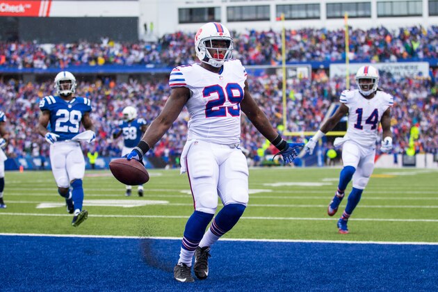 ORCHARD PARK, NY - SEPTEMBER 13:  Karlos Williams #29 of the Buffalo Bills runs for a touchdown against the Indianapolis Colts on September 13, 2015 at Ralph Wilson Stadium in Orchard Park, New York.  Buffalo defeats Indianapolis 27-14.  (Photo by Brett Carlsen/Getty Images)