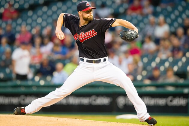 CLEVELAND, OH - SEPTEMBER 28: Starting pitcher Corey Kluber #28 of the Cleveland Indians pitches during the first inning against the Minnesota Twins at Progressive Field on September 28, 2015 in Cleveland, Ohio. (Photo by Jason Miller/Getty Images)