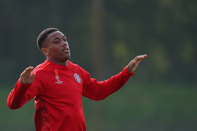 MANCHESTER, ENGLAND - SEPTEMBER 29: Anthony Martial of Manchester United during a Manchester United training session at the Aon Training Complex on September 29, 2015 in Manchester, England. (Photo by Dave Thompson/Getty Images)