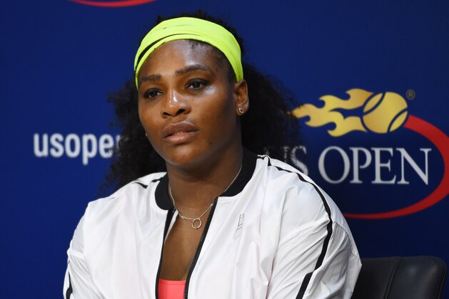 Sep 11, 2015; New York, NY, USA; Serena Williams of the United States at a press conference after her match against Roberta Vinci of Italy on day twelve of the 2015 U.S. Open tennis tournament at USTA Billie Jean King National Tennis Center. Mandatory Credit: Robert Deutsch-USA TODAY Sports Sep 11, 2015; New York, NY, USA; Serena Williams of the United States at a press conference after her match against Roberta Vinci of Italy on day twelve of the 2015 U.S. Open tennis tournament at USTA Billie Jean King National Tennis Center. Mandatory Credit: Robert Deutsch-USA TODAY Sports