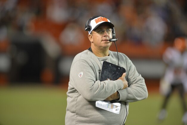 Cleveland Browns offensive line coach Andy Moeller stands on the sideline during an NFL preseason football game against the Buffalo Bills, Thursday Aug. 20, 2015, in Cleveland. Buffalo won 11-10. (AP Photo/David Richard) Cleveland Browns offensive line coach Andy Moeller stands on the sideline during an NFL preseason football game against the Buffalo Bills, Thursday Aug. 20, 2015, in Cleveland. Buffalo won 11-10. (AP Photo/David Richard)