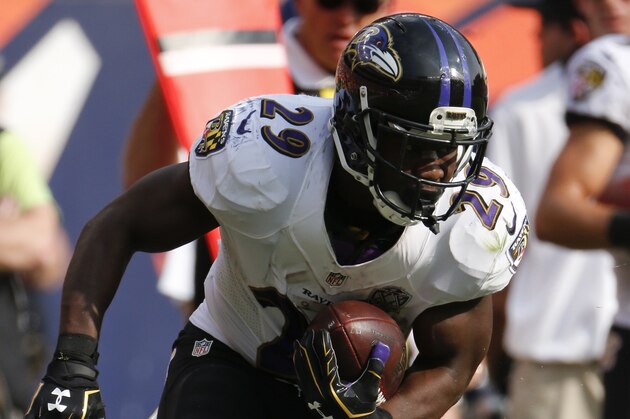 Baltimore Ravens running back Justin Forsett runs against the Baltimore Ravens during the second half of an NFL football game Sunday, Sept. 13, 2015, in Denver. (AP Photo/Jack Dempsey)
