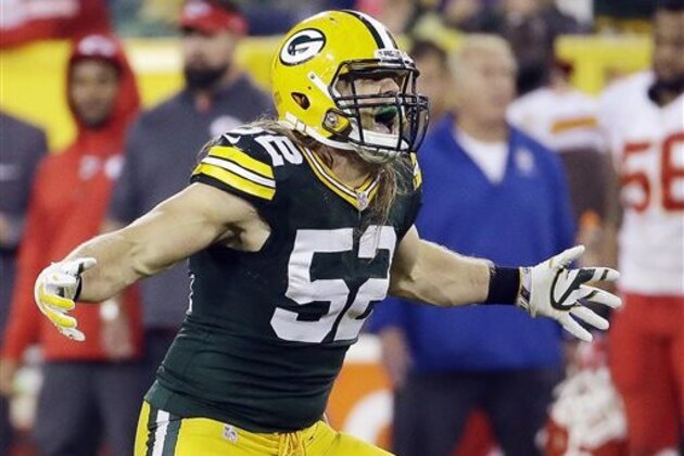 Green Bay Packers' Clay Matthews celebrates after sacking Kansas City Chiefs quarterback Alex Smith during the second half of an NFL football game Monday, Sept. 28, 2015, in Green Bay, Wis. (AP Photo/Morry Gash) Green Bay Packers' Clay Matthews celebrates after sacking Kansas City Chiefs quarterback Alex Smith during the second half of an NFL football game Monday, Sept. 28, 2015, in Green Bay, Wis. (AP Photo/Morry Gash)
