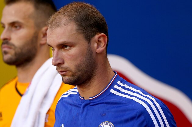 HARRISON, NJ - JULY 22:  Branislav Ivanovic #2 of Chelsea leads the team on to the pitch prior to the match against the New York Red Bulls during the International Champions Cup at Red Bull Arena on July 22, 2015 in Harrison, New Jersey.  (Photo by Elsa/Getty Images)