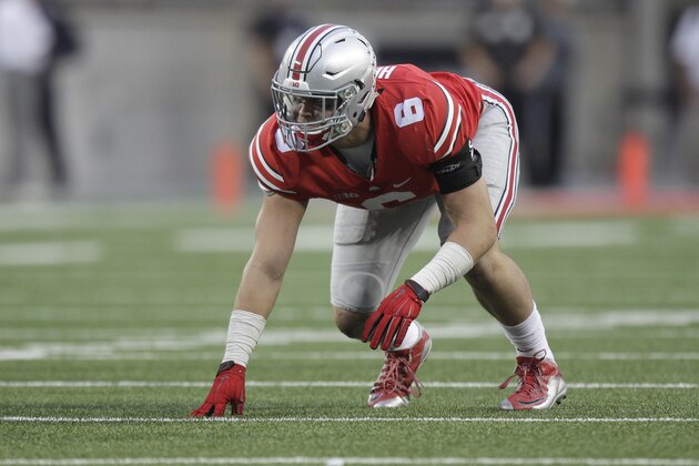 Ohio State defensive end Sam Hubbard plays against Western Michigan during an NCAA college football game Saturday, Sept. 26, 2015, in Columbus, Ohio. (AP Photo/Jay LaPrete)