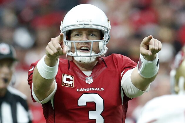 Arizona Cardinals quarterback Carson Palmer (3) against the San Francisco 49ers during the first half of an NFL football game, Sunday, Sept. 27, 2015, in Glendale, Ariz.  (AP Photo/Rick Scuteri)