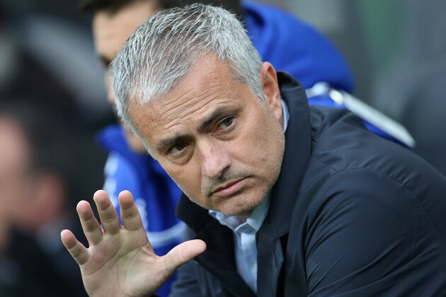 Chelsea's manager Jose Mourinho awaits the start of the English Premier League soccer match between Newcastle United and Chelsea at St James' Park, Newcastle, England, Saturday, Sept. 26, 2015. (AP Photo/Scott Heppell)