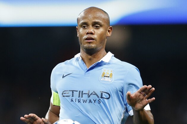Manchester City's Vincent Kompany during the Champions League group D soccer match between Manchester City and Juventus at the Etihad Stadium, Manchester, England, Tuesday, Sept. 15, 2015. (AP Photo/Jon Super)