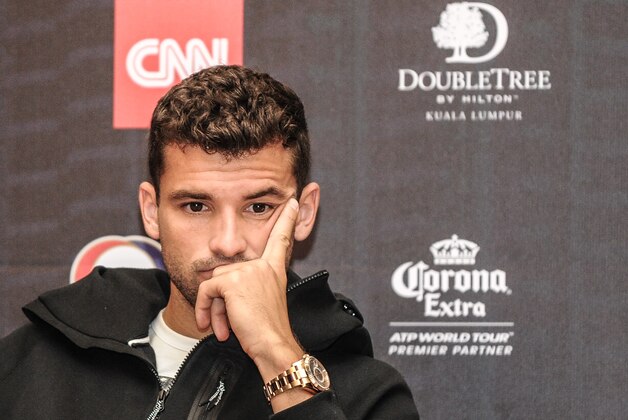 Tennis player Grigor Dimitrov of Bulgaria attends a press conference for the ATP Malaysia Open tennis tournament in Kuala Lumpur on September 29, 2015.   AFP PHOTO / MOHD RASFAN        (Photo credit should read MOHD RASFAN/AFP/Getty Images)