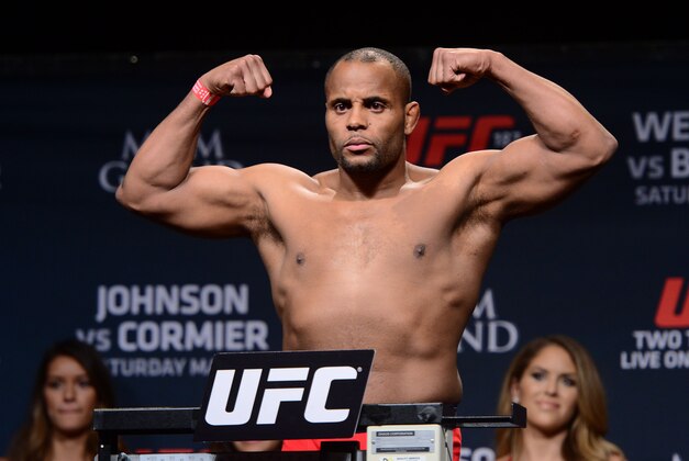 May 22, 2015; Las Vegas, NV, USA; Daniel Cormier weighs in for his light heavyweight title bout against Anthony Johnson (not pictured) at MGM GrandBallroom. Mandatory Credit: Joe Camporeale-USA TODAY Sports