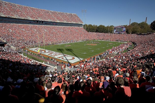 CLEMSON, SC - NOVEMBER 12:  Fans fill 'Death Valley' to watch a game between the Clemson Tigers and the Florida State Seminoles on November 12, 2005 at Clemson Memorial Stadium in Clemson, South Carolina.  (Photo by Grant Halverson/Getty Images)
