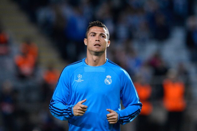 Real Madrid's Portuguese forward Cristiano Ronaldo warms up ahead of the UEFA Champions League first-leg Group A football match between Malmo FF and Real Madrid CF at the Swedbank Stadion, in Malmo, Sweden on September 30, 2015. 
AFP PHOTO / JONATHAN NACKSTRAND        (Photo credit should read JONATHAN NACKSTRAND/AFP/Getty Images)