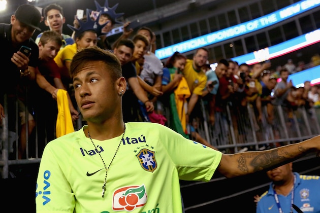 FOXBORO, MA - SEPTEMBER 08:  Neymar #10 of Brazil looks on before an international friendly against the United States at Gillette Stadium on September 8, 2015 in Foxboro, Massachusetts.  (Photo by Billie Weiss/Getty Images)