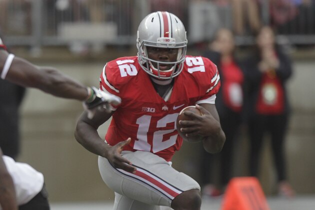 Ohio State quarterback Cardale Jones plays against Northern Illinois during an NCAA college football game Saturday, Sept. 19, 2015, in Columbus, Ohio. (AP Photo/Jay LaPrete)