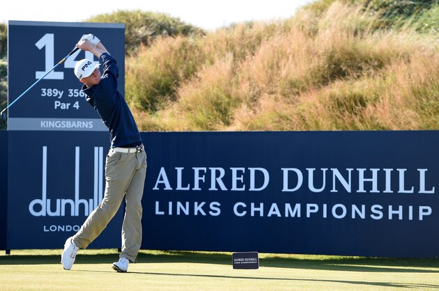 KINGSBARNS, SCOTLAND - OCTOBER 1:  Jimmy Mullen of England plays off the 14th tee during the first round of the 2015 Alfred Dunhill Links Championship at the Kingsbarns Golf Links on October 1, 2015 in Kingsbarns, Scotland. (Photo by Ross Kinnaird/Getty Images)