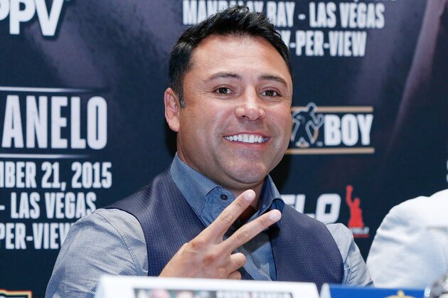 NEW YORK, NY - AUGUST 26: Professional boxer Oscar de La Hoya attends Miguel Cotto Vs Canelo Alvarez Press Conference at Wyndham New Yorker Hotel on August 26, 2015 in New York City.  (Photo by John Lamparski/Getty Images)