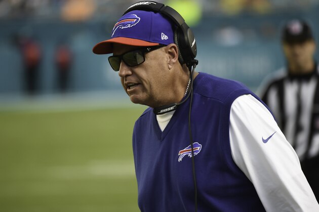MIAMI GARDENS, FL - SEPTEMBER 27:  Head coach Rex Ryan of the Buffalo Bills looks on during a NFL game against the Miami Dolphins at Sun Life Stadium on September 27, 2015 in Miami Gardens, Florida.  (Photo by Ron Elkman/Sports Imagery/Getty Images)