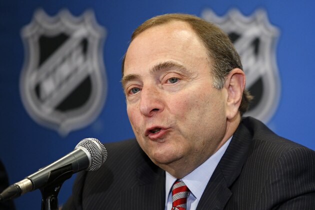 NHL commissioner Gary Bettman speaks at a news conference before the NHL Awards show Wednesday, June 24, 2015, in Las Vegas. The NHL is officially exploring expansion. The league is opening a formal expansion review process to consider adding new franchises to its 30-team league, Bettman announced Wednesday, June 24, 2015. Las Vegas, Seattle and Quebec City are the markets that have expressed the most serious interest. (AP Photo/John Locher)