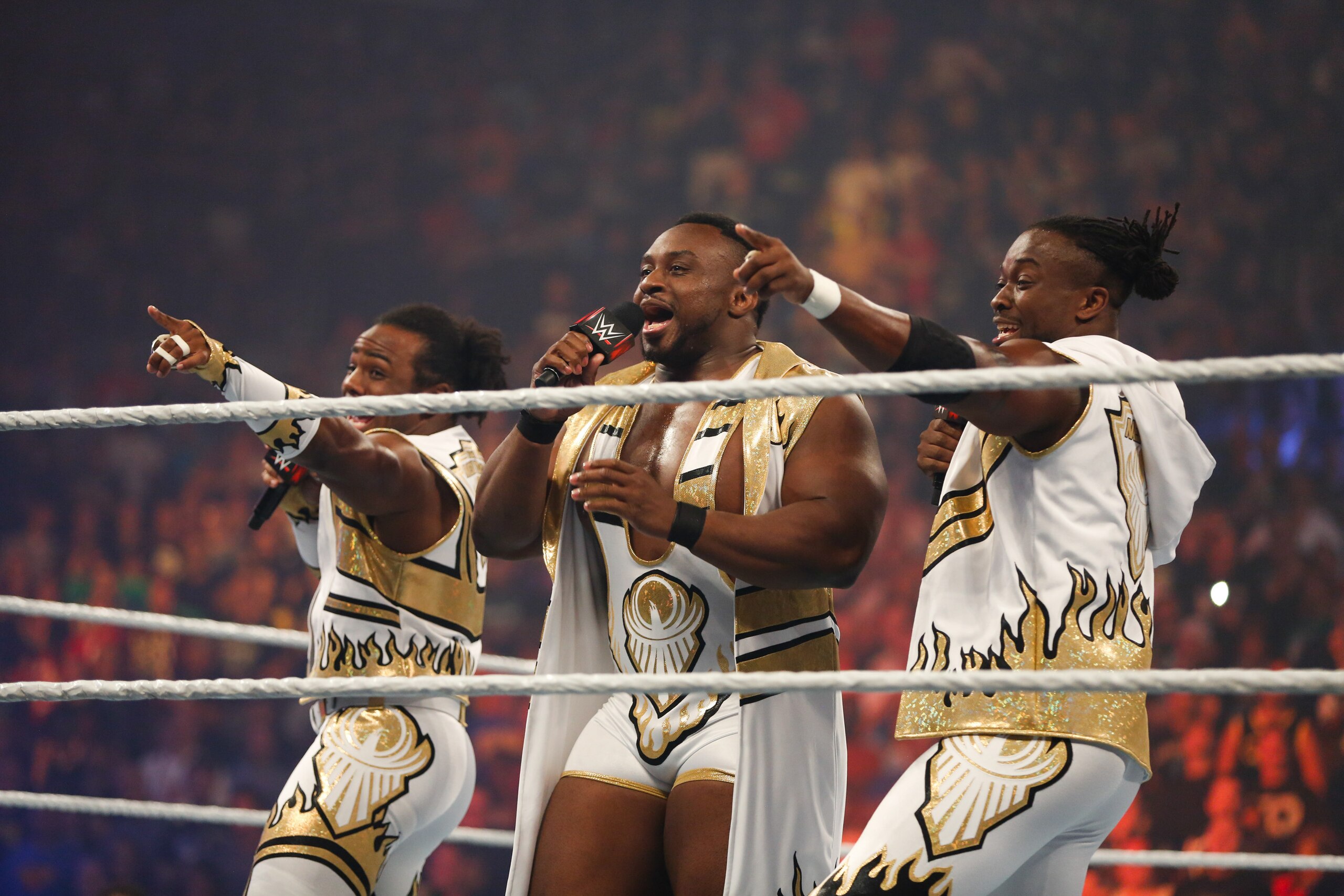 NEW YORK, NY - AUGUST 23:  New Day enter the ring at the WWE SummerSlam 2015  at Barclays Center of Brooklyn on August 23, 2015 in New York City.  (Photo by JP Yim/Getty Images)