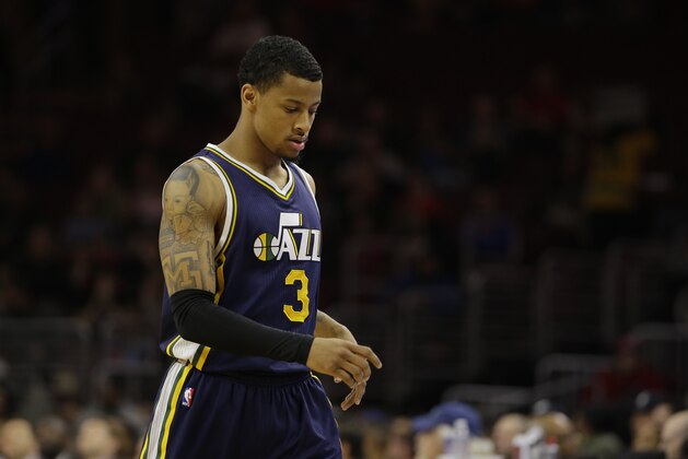 Utah Jazz's Trey Burke in action during an NBA basketball game against the Philadelphia 76ers, Friday, March 6, 2015, in Philadelphia. (AP Photo/Matt Slocum)