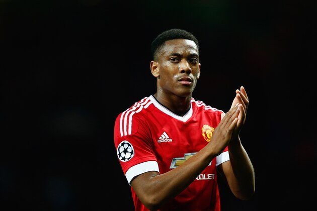 MANCHESTER, ENGLAND - SEPTEMBER 30:  Anthony Martial of Manchester United applauds the crowd after victory in the UEFA Champions League Group B match between Manchester United FC and VfL Wolfsburg at Old Trafford on September 30, 2015 in Manchester, United Kingdom.  (Photo by Dean Mouhtaropoulos/Getty Images)