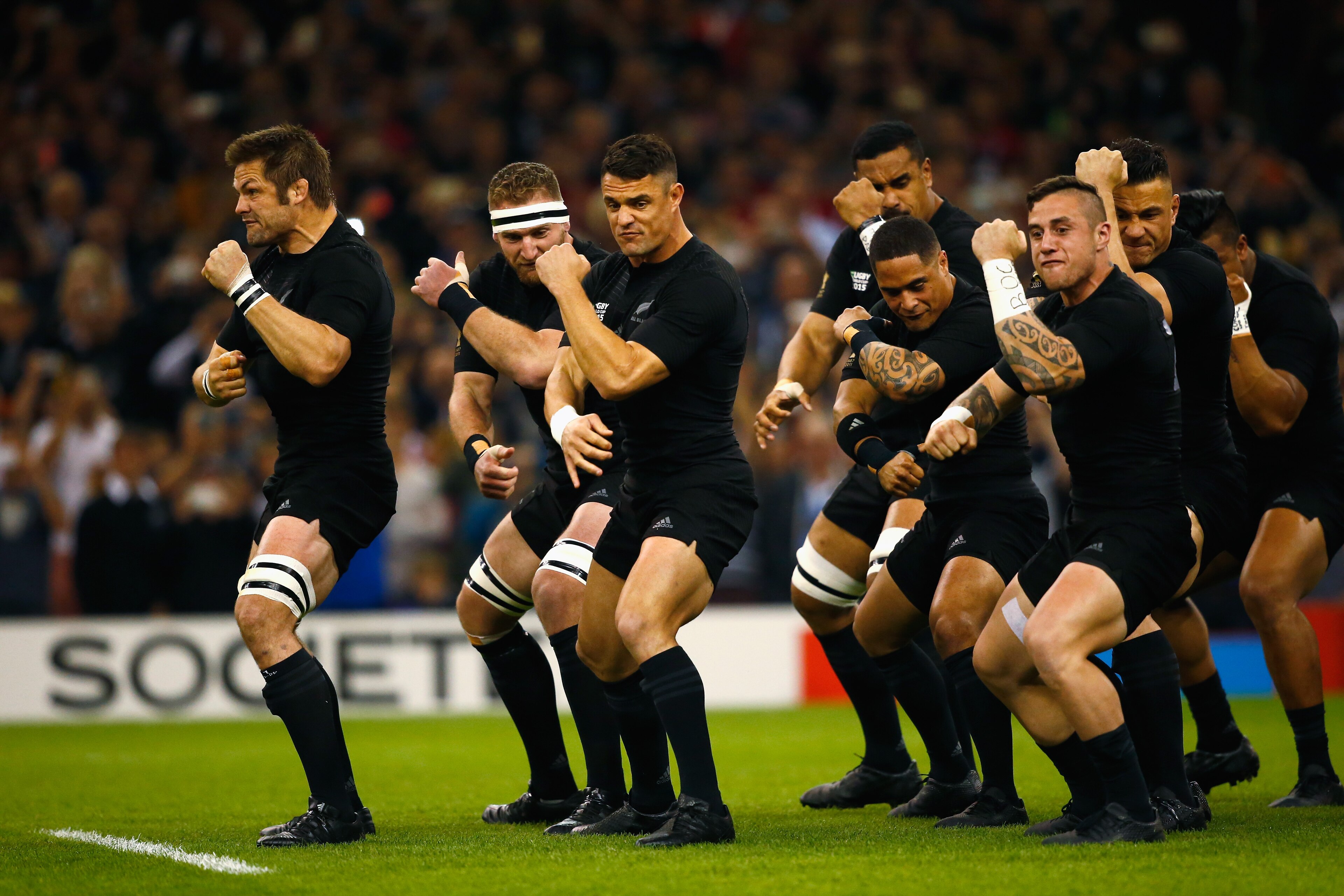CARDIFF, WALES - OCTOBER 02: Richie McCaw and Dan Carter of the New Zealand All Blacks perform The Haka during the 2015 Rugby World Cup Pool C match between New Zealand and Georgia at the Millennium Stadium on October 2, 2015 in Cardiff, United Kingdom. (Photo by Laurence Griffiths/Getty Images) CARDIFF, WALES - OCTOBER 02: Richie McCaw and Dan Carter of the New Zealand All Blacks perform The Haka during the 2015 Rugby World Cup Pool C match between New Zealand and Georgia at the Millennium Stadium on October 2, 2015 in Cardiff, United Kingdom. (Photo by Laurence Griffiths/Getty Images)