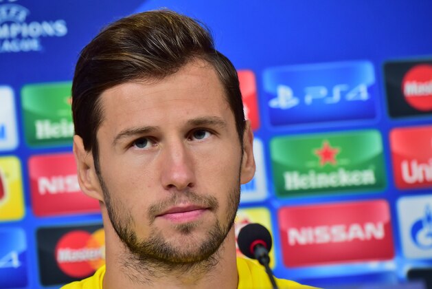 Sevilla's Polish midfielder Grzegorz Krychowiak attends a press conference on the eve of  the Champions League football match Juventus vs Sevilla FC at  the 'Juventus Stadium ' on September 29, 2015 in Turin.  AFP PHOTO / GIUSEPPE CACACE        (Photo credit should read GIUSEPPE CACACE/AFP/Getty Images)