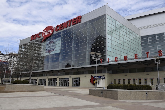 Mar 18, 2015; Louisville, KY, USA; A general view of the KFC Yum! Center during practice day before the second round of the NCAA Tournament at KFC Yum! Center. Mandatory Credit: Jamie Rhodes-USA TODAY Sports