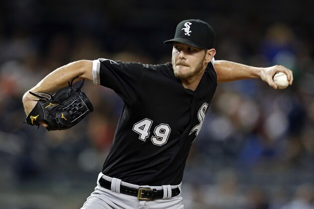 Chicago White Sox's Chris Sale delivers a pitch during the first inning of a baseball game against the New York Yankees on Thursday, Sept. 24, 2015, in New York. (AP Photo/Adam Hunger)