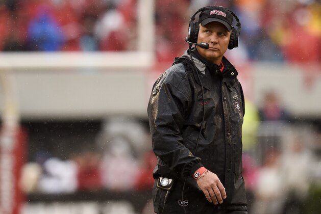 Oct 3, 2015; Athens, GA, USA; Georgia Bulldogs head coach Mark Richt looks on during the second quarter against the Alabama Crimson Tide at Sanford Stadium. Mandatory Credit: Dale Zanine-USA TODAY Sports