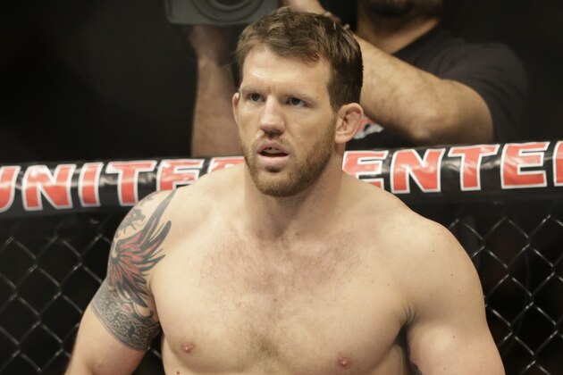 Ryan Bader stands in the ring before fighting with Vladimir Matyushenko during UFC Light Heavyweight Championship on FOX 6 at the United Center in Chicago, Saturday, Jan. 26, 2013. Bader won the bout. (AP Photo/Nam Y. Huh)