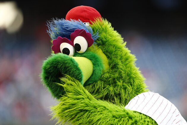 PHILADELPHIA, PA - MAY 13: The Philly Phanatic entertains before the start of a game between the Philadelphia Phillies and the Pittsburgh Pirates at Citizens Bank Park on May 13, 2015 in Philadelphia, Pennsylvania. (Photo by Rich Schultz/Getty Images)