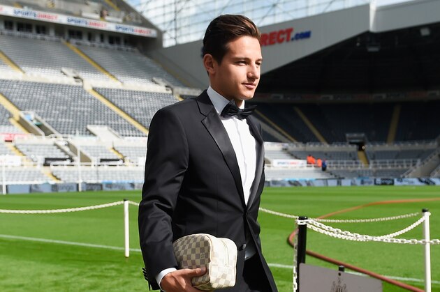 NEWCASTLE UPON TYNE, ENGLAND - AUGUST 29:  Florian Thauvin of Newcastle United arrives in a tuxedo for the Barclays Premier League match between Newcastle United and Arsenal at St James' Park on August 29, 2015 in Newcastle upon Tyne, England.  (Photo by Stu Forster/Getty Images)