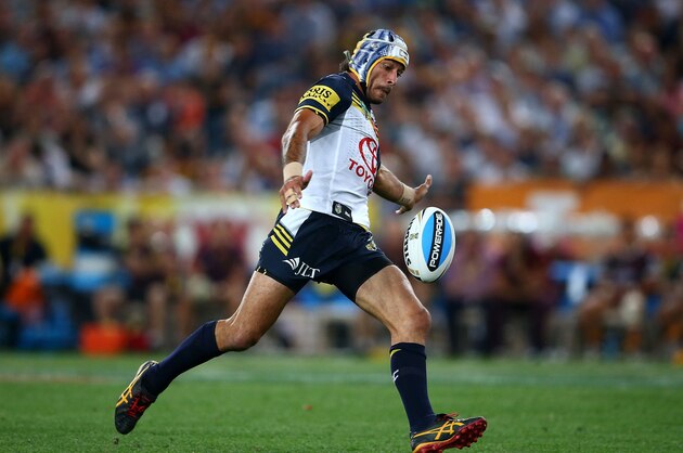 SYDNEY, AUSTRALIA - OCTOBER 04:  Johnathan Thurston of the Cowboys kicks during the 2015 NRL Grand Final match between the Brisbane Broncos and the North Queensland Cowboys at ANZ Stadium on October 4, 2015 in Sydney, Australia.  (Photo by Mark Kolbe/Getty Images)