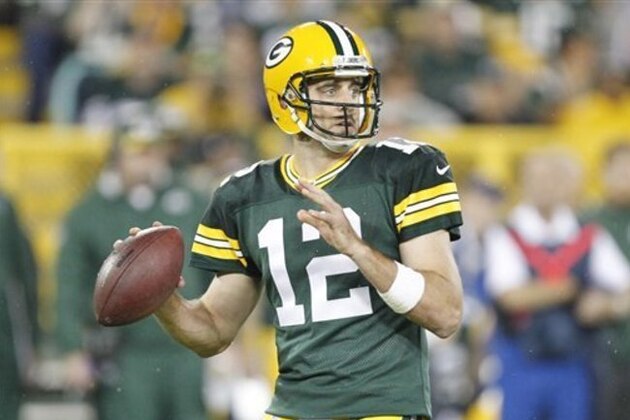 Green Bay Packers' Aaron Rodgers during the first half of an NFL football game against the Kansas City Chiefs Monday, Sept. 28, 2015, in Green Bay, Wis. (AP Photo/Matt Ludtke)