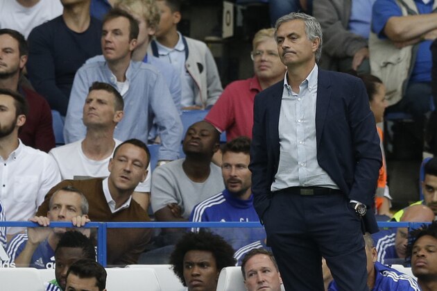 Chelsea's head coach Jose Mourinho watches with club captain John Terry, who is suspended sitting center left brown jumper, during the English Premier League soccer match between Chelsea and Crystal Palace at Stamford Bridge stadium in London, Saturday, Aug. 29, 2015. (AP Photo/Matt Dunham) Chelsea's head coach Jose Mourinho watches with club captain John Terry, who is suspended sitting center left brown jumper, during the English Premier League soccer match between Chelsea and Crystal Palace at Stamford Bridge stadium in London, Saturday, Aug. 29, 2015. (AP Photo/Matt Dunham)