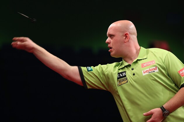 AUCKLAND, NEW ZEALAND - AUGUST 28:  Michael van Gerwen takes a shot during the Auckland Darts Masters at The Trusts Arena on August 28, 2015 in Auckland, New Zealand.  (Photo by Fiona Goodall/Getty Images)