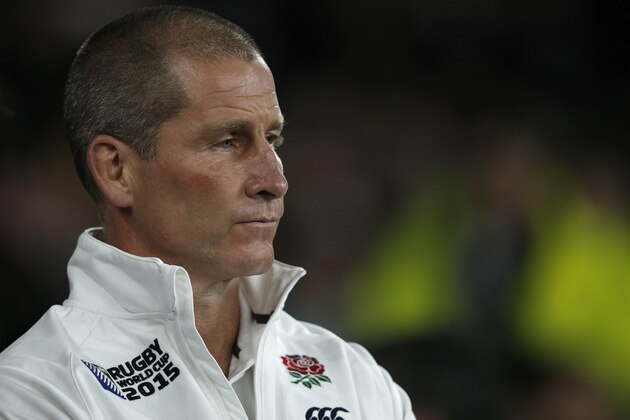 England's head coach Stuart Lancaster  reacts after losing  during a Pool A match of the 2015 Rugby World Cup between England and Australia at Twickenham stadium, south west London, on October 3, 2015.  AFP PHOTO / ADRIAN DENNIS

RESTRICTED TO EDITORIAL USE, NO USE IN LIVE MATCH TRACKING SERVICES, TO BE USED AS NON-SEQUENTIAL STILLS        (Photo credit should read ADRIAN DENNIS/AFP/Getty Images)