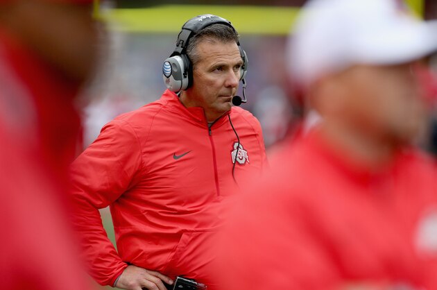 BLOOMINGTON, IN - OCTOBER 03: Urban Meyer the head coach of the Ohio State Buckeyes watches the action against the Indiana Hoosiers at Memorial Stadium on October 3, 2015 in Bloomington, Indiana.  (Photo by Andy Lyons/Getty Images)