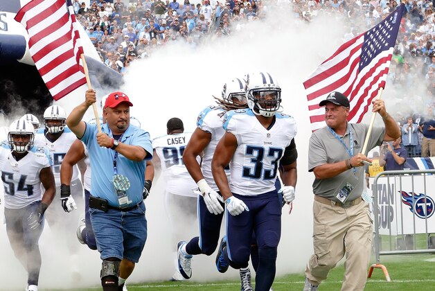 NASHVILLE, TN - SEPTEMBER 27:  Michael Griffin #33 of the Tennessee Titans runs onto the field prior to a game against the Indianapolis Colts at Nissan Stadium on September 27, 2015 in Nashville, Tennessee.  (Photo by Frederick Breedon/Getty Images)