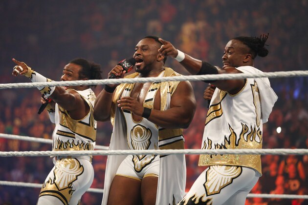 NEW YORK, NY - AUGUST 23:  New Day enter the ring at the WWE SummerSlam 2015  at Barclays Center of Brooklyn on August 23, 2015 in New York City.  (Photo by JP Yim/Getty Images)