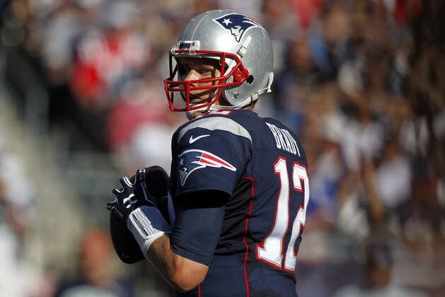New England Patriots quarterback Tom Brady (12) during the third quarter of an NFL game against the Jacksonville Jaguars, Sunday, Sept. 27, 2015, in Foxborough, Mass. (AP Photo/Stew Milne)