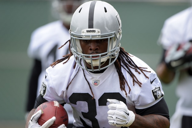 May 19, 2015; Alameda, CA, USA; Oakland Raiders running back Trent Richardson (33) at organized team activities at the Raiders practice facility. Mandatory Credit: Kirby Lee-USA TODAY Sports